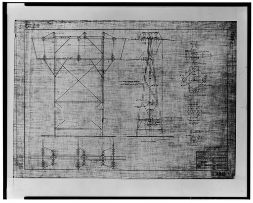  SWITCH TOWER AND JUNCTION OF S.A.R. #1 & S.A.R. #2 TRANSMISSION LINES, MARCH 7, 1916. SCE drawing no. 4932. - Santa Ana River Hydroelectric System, Transmission Lines, Redlands, San Bernardino County, CA
