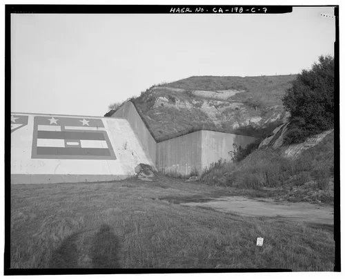 CONCRETE AND GRADED ABUTMENT AT SOUTHEAST END OF SPILLWAY. - Prado Dam, Spillway, Santa Ana River near junction of State Highways 71 & 91, Corona, Riverside County, CA