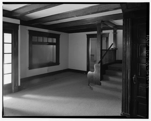 Interior 1st floor entry detail view, facing northwest. - Benjamin Rockhold House, 4220 Lemon Street, Riverside, Riverside County, CA