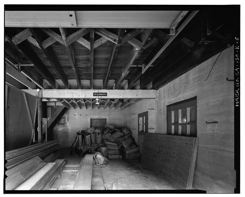  LOOKING INTO OLD HARNESS ROOM IN NORTH CORNER OF GROUND FLOOR.  VIEW TO NORTHWEST. - Santa Ana River Hydroelectric System, SAR-1 Stable, Redlands, San Bernardino County, CA