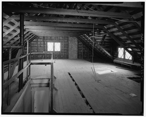 Interior attic detail view, facing south. - Benjamin Rockhold House, 4220 Lemon Street, Riverside, Riverside County, CA