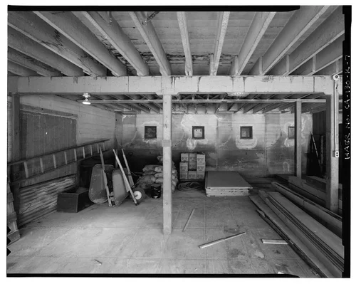  LOOKING INTO WEST CORNER OF GROUND FLOOR. VIEW TO NORTHWEST. - Santa Ana River Hydroelectric System, SAR-1 Stable, Redlands, San Bernardino County, CA