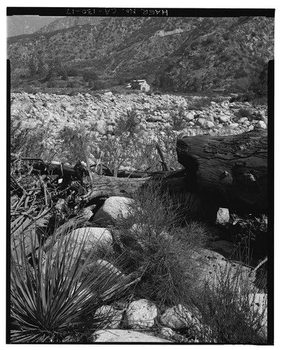  LOOKING NORTHEAST TO SAR-2 FROM BED OF SANTA ANA RIVER. - Santa Ana River Hydroelectric System, Redlands, San Bernardino County, CA