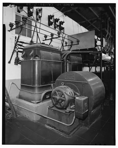  HISTORIC AIR-COOLED TRANSFORMERS. VIEW TO WEST. - Santa Ana River Hydroelectric System, SAR-1 Powerhouse, Redlands, San Bernardino County, CA
