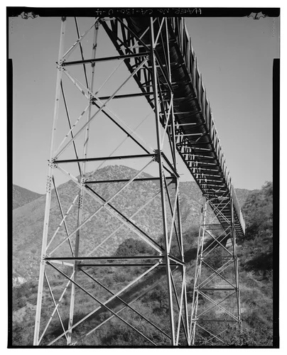  DETAIL OF TWO METAL TOWERS. VIEW TO NORTH-NORTHWEST. - Santa Ana River Hydroelectric System, Warm Springs Canyon-SAR-3 Flumes, Redlands, San Bernardino County, CA