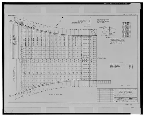  PLAN OF SPILLWAY SHOWING INDEX TO MONOLITHS. Sheet S-18, July, 1939. File no. SA 342/15. - Prado Dam, Spillway, Santa Ana River near junction of State Highways 71 & 91, Corona, Riverside County, CA