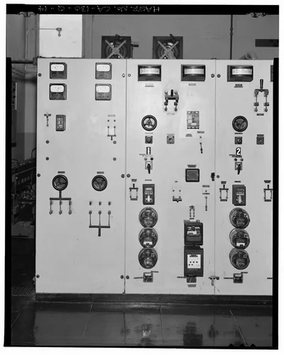  SOUTH SIDE OF DISCONNECT CONTROL PANEL, TO WEST. - Santa Ana River Hydroelectric System, SAR-2 Powerhouse, Redlands, San Bernardino County, CA