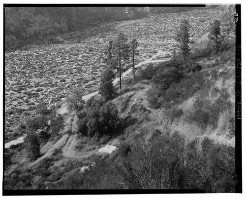  FOUNDATIONS, RETAINING WALLS, AND LANDSCAPING AT FORMER RESIDENTIAL AREA NEAR SAR-2. VIEW TO NORTHWEST. - Santa Ana River Hydroelectric System, Redlands, San Bernardino County, CA