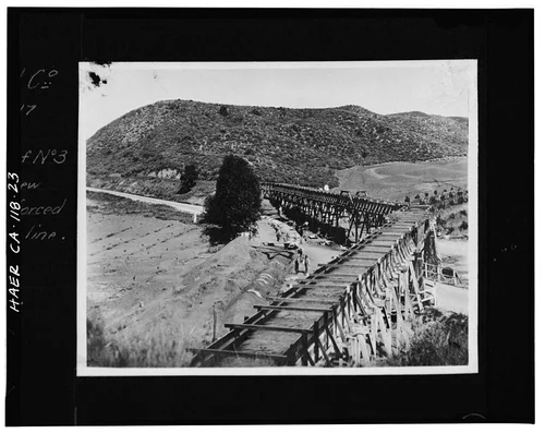  Photocopy of photograph (original print at Gage Canal Company Office), photographer unknown, ca. 1917. VIEW  OF FLUME NO. 3 OF GAGE IRRIGATION CANAL AND NEW 66' REINFORCED CONCRETE PIPELINE - California Citrus Heritage Recording Project, Riverside, Riverside County, CA