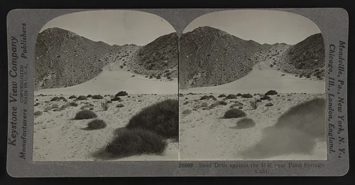 Sand drift against the hill, near Palm Springs, Calif.