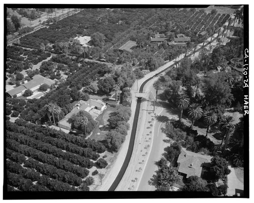  AERIAL VIEW OF GAGE IRRIGATION CANAL AND ENVIRONS - Gage Irrigation Canal, Running from Santa Ana River to Arlington Heights, Riverside, Riverside County, CA