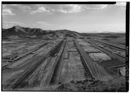  GROUND VIEW FROM OBSERVATORY POINT OF WEST DAM UNDER CONSTRUCTION, LOOKING DUE SOUTH. - Eastside Reservoir, Diamond & Domenigoni Valleys, southwest of Hemet, Hemet, Riverside County, CA
