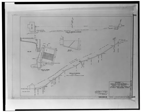  FOREBAY AND PENSTOCK, EXHIBIT L, SANTA ANA RIVER NO. 2 PROJECT, APR. 30, 1945. SCE drawing no. 523642 (sheet no. 13; for filing with the Federal Power Commission). - Santa Ana River Hydroelectric System, SAR-2 Forebay & Penstock, Redlands, San Bernardino County, CA