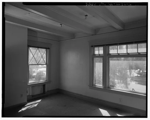 Interior 1st floor southwest corner room detail view, facing southwest. - Benjamin Rockhold House, 4220 Lemon Street, Riverside, Riverside County, CA