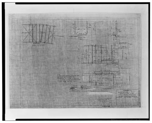  DETAILS OF STEEL FLUME, TYPICAL CURVES AND TRANSITIONS. EXHIBIT L, SANTA ANA RIVER NO. 1 PROJECT, APR. 30, 1945. SCE drawing no. 523195 (sheet no. 5; for filing with Federal Power Commission). - Santa Ana River Hydroelectric System, Flumes & Tunnels below Sandbox, Redlands, San Bernardino County, CA