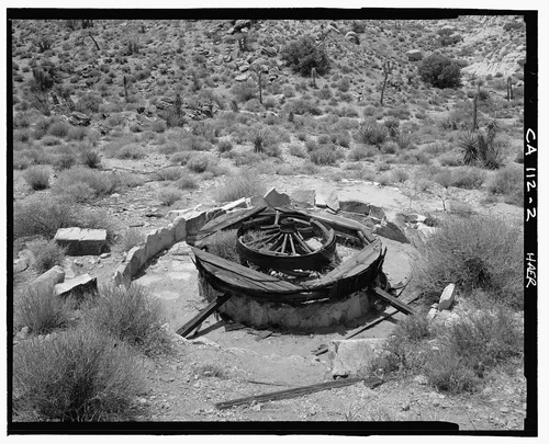  VIEW OF ARRASTRA AND GRINDING STONES, LOOKING SOUTHWEST  - Pinto Wye Arrastra, Twentynine Palms, San Bernardino County, CA
