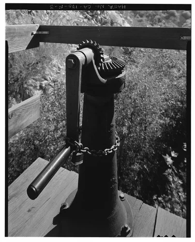  GATE CONTROLLER DETAIL. VIEW TO EAST. - Santa Ana River Hydroelectric System, Sandbox at Breakneck Creek, Redlands, San Bernardino County, CA