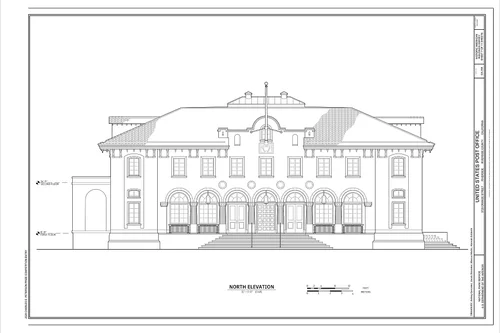 North elevation - United States Post Office, 3720 Orange Street, Riverside, Riverside County, CA
