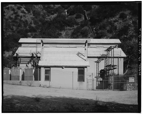  WEST ELEVATION, WITH TRANSFORMERS AND SWITCH RACK. - Santa Ana River Hydroelectric System, SAR-2 Powerhouse, Redlands, San Bernardino County, CA