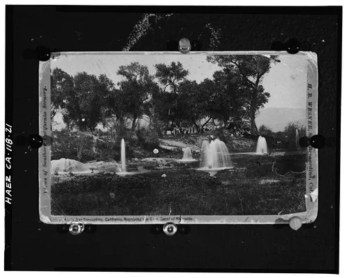  Photocopy of photograph (original print at Gage Canal Company Office), H. B. Wesner, photographer, date unknown. 'VIEWS OF SOUTHERN CALIFORNIA SCENERY. ARTESIAN WELLS, SAN BERNARDINO, CALIFORNIA. SUPPLYING THE GAGE CANAL OF RIVERSIDE.' - California Citrus Heritage Recording Project, Riverside, Riverside County, CA