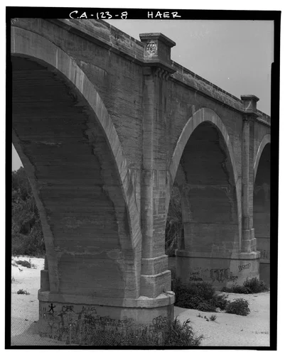  VIEW OF ARCHES LOOKING SOUTHWEST - Union Pacific Railroad Bridge, Spanning Santa Anna River, west of Riverside, Riverside, Riverside County, CA