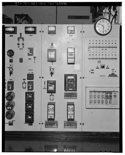  NORTH SIDE OF DISCONNECT CONTROL PANEL, TO WEST. - Santa Ana River Hydroelectric System, SAR-2 Powerhouse, Redlands, San Bernardino County, CA