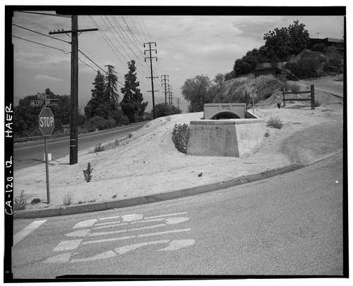  VIEW OF GAGE IRRIGATION CANAL AT HILLTOP DRIVE AND BARTON ROAD SHOWING BEGINNING OF SIPHON, DATED "1952" - Gage Irrigation Canal, Running from Santa Ana River to Arlington Heights, Riverside, Riverside County, CA