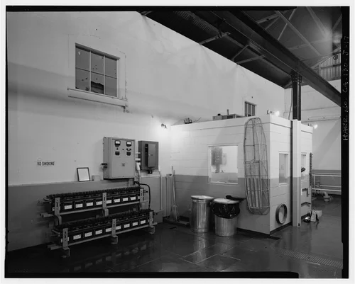  OPERATOR'S OFFICE AND BATTERY BANK. VIEW TO WEST. - Santa Ana River Hydroelectric System, SAR-1 Powerhouse, Redlands, San Bernardino County, CA