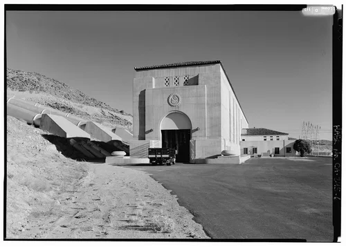  PERSPECTIVE OF SOUTH END OF EAGLE MOUNTAIN PUMP HOUSE.  - Eagle Mountain Pump Plant, Ten miles north of Route 10, southeast of Eagle Mountain, Eagle Mountain, Riverside County, CA