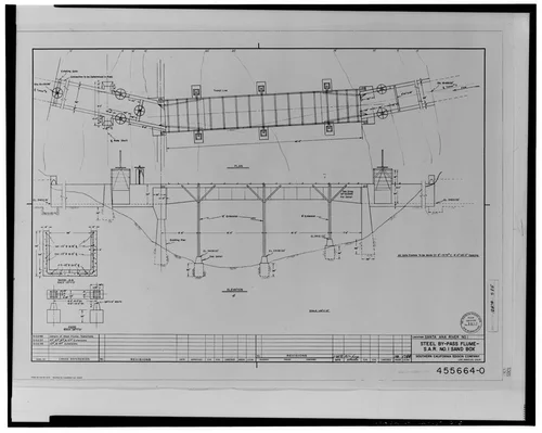  STEEL BYPASS FLUME, SAR-1 SANDBOX, JANUARY 24, 1977. SCE drawing no. 455664-0. - Santa Ana River Hydroelectric System, Flumes & Tunnels below Sandbox, Redlands, San Bernardino County, CA