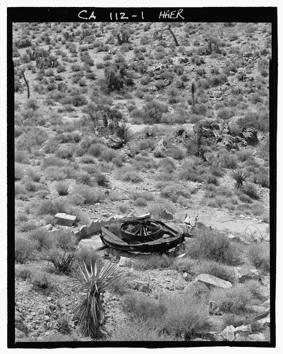  VIEW OF ARRASTRA LOOKING SOUTH FROM ADIT - Pinto Wye Arrastra, Twentynine Palms, San Bernardino County, CA