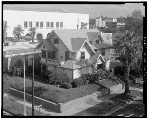 Exterior over-all site view, facing southeast. - Benjamin Rockhold House, 4220 Lemon Street, Riverside, Riverside County, CA