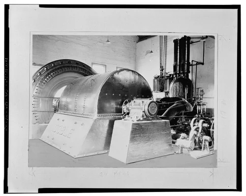  ORIGINAL GENERATING EQUIPMENT, LOOKING NORTHEAST. SCE negative no. 10337, November 1, 1923. Photograph by G. Haven Bishop. - Santa Ana River Hydroelectric System, SAR-3 Powerhouse, Redlands, San Bernardino County, CA