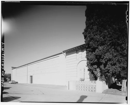 View of gymnasium south wall facing northeast - March Air Force Base, March Field, Gymnasium, DeKay Avenue, Moreno Valley, Riverside County, CA