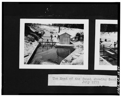  Photocopy of photograph (original print at Gage Canal Company Office), photographer unknown, ca. 1939. VIEW OF SAND PUMP HOUSE AT THE HEAD OF THE GAGE IRRIGATION CANAL - California Citrus Heritage Recording Project, Riverside, Riverside County, CA