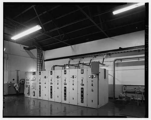  ACTIVE 2.4 KV CONTROL PANEL. VIEW TO NORTH. - Santa Ana River Hydroelectric System, SAR-1 Powerhouse, Redlands, San Bernardino County, CA