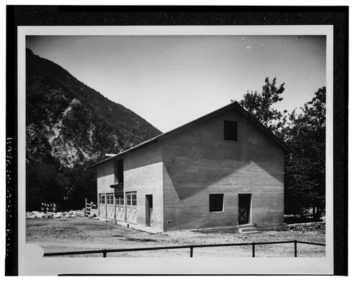  SAR-1, NEW CONCRETE STABLE. SCE negative no. 2679, June 4, 1914. Photograph by G. Haven Bishop. - Santa Ana River Hydroelectric System, SAR-1 Stable, Redlands, San Bernardino County, CA
