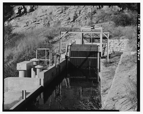  SAR-1 FOREBAY. VIEW TO NORTH. - Santa Ana River Hydroelectric System, SAR-1 Forebay & Penstock, Redlands, San Bernardino County, CA