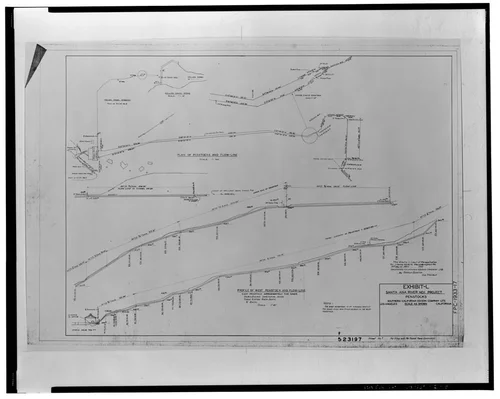  PENSTOCKS. EXHIBIT L, SANTA ANA RIVER NO. 1 PROJECT, APR. 30, 1945. SCE drawing no. 523197 (sheet no. 7; for filing with Federal Power Commission). - Santa Ana River Hydroelectric System, SAR-1 Forebay & Penstock, Redlands, San Bernardino County, CA