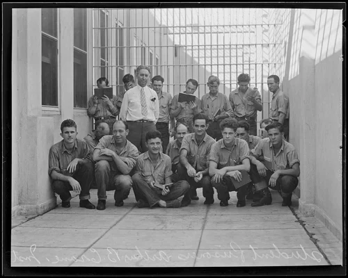 Arthur B. Crane and his students at Riverside County Jail, Riverside, 1935