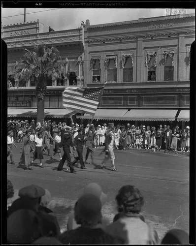 Orange Parade, color guard, Riverside, 1933