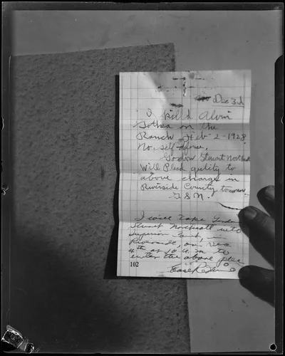 Gordon Stewart Northcott's handwritten confession, Riverside, 1928