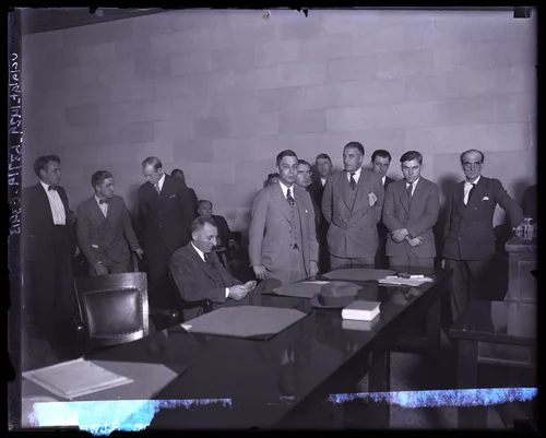 Courtroom scene during Gordon Stewart Northcott's murder trial, Riverside, 1929