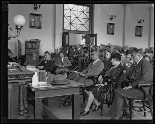 Sarah Louisa Northcott sits in court during her arraignment, Riverside, 1928
