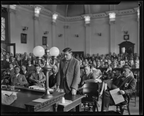Gordon Stewart Northcott in courtroom during his murder trial, Riverside, 1929