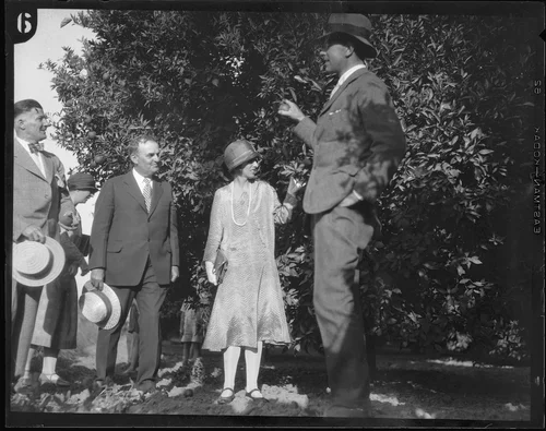 Crown Prince Gustav Adolf and Crown Princess Louise of Sweden visiting an orchard, Riverside, 1926