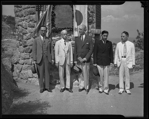 Prince Kaya of Japan visiting the Lt. Col. Shunzo Kido memorial plaque on Mount Rubidoux, Riverside, 1934