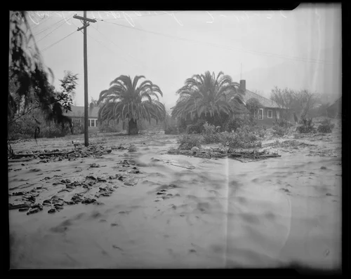 Residential homes ravaged by flooding, Upland, 1936