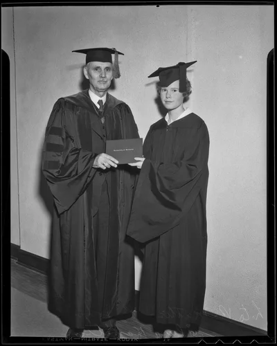 Dr. Mattison B. Jones presents degree to Clara Hamilton Mosher, Redlands, 1936