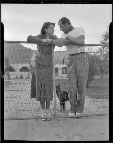 Herman Brix (Bruce Bennett), his wife, Jeanette, and their dog, Palm Springs, 1936